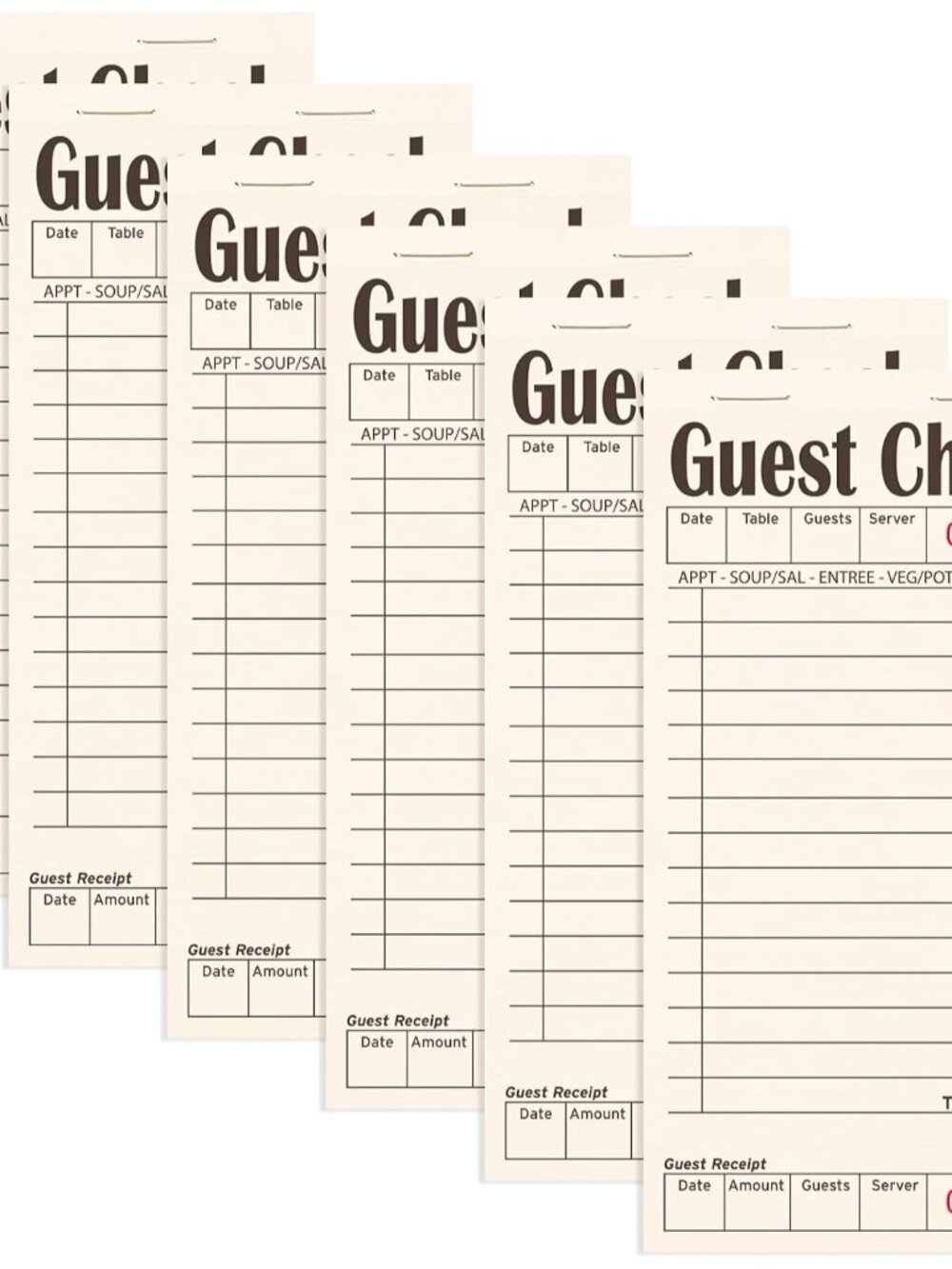 Guest Checks Books for Servers, Natural Color Paper, 6 Pack Black